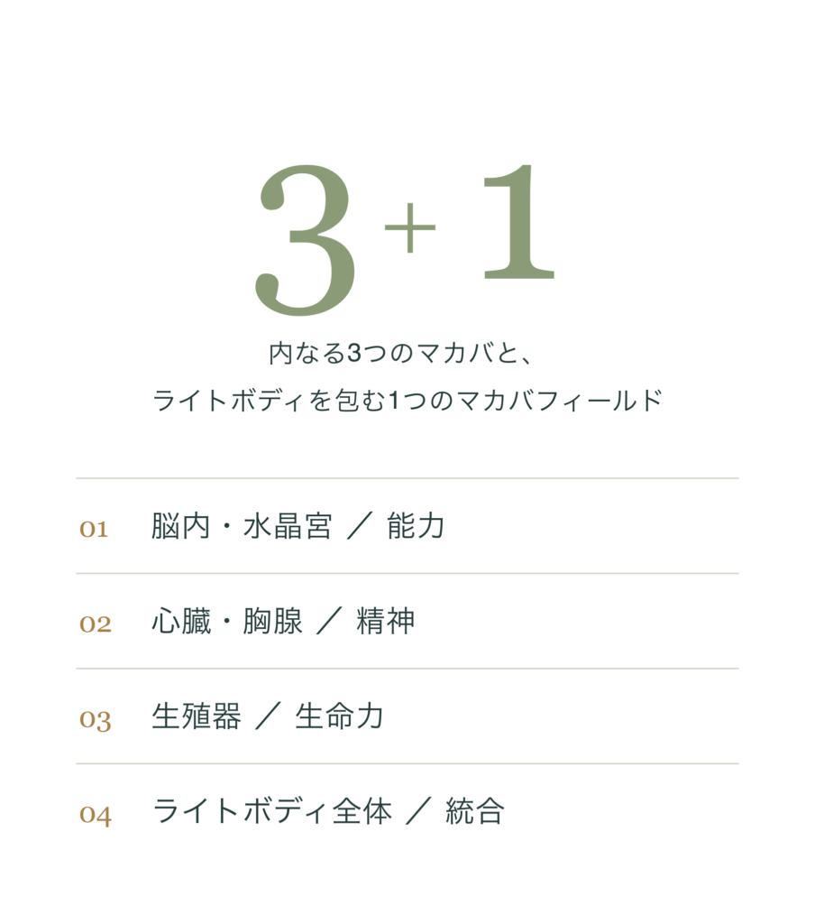 内なる3つのマカバと、
ライトボディを包む1つのマカバフィールドイメージ